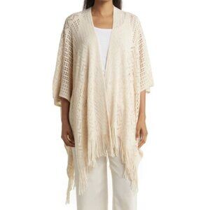 NINE‎ WEST RASCHEL KNIT FRINGED RUANA SHAWL SHRUG IN IVORY